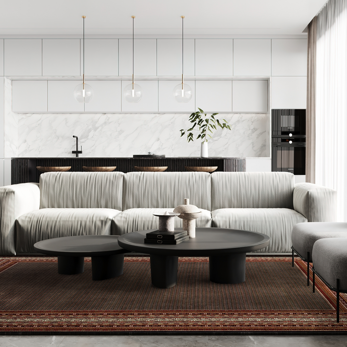 Grand Mir 10x14 Black/Cream Wool and Silk