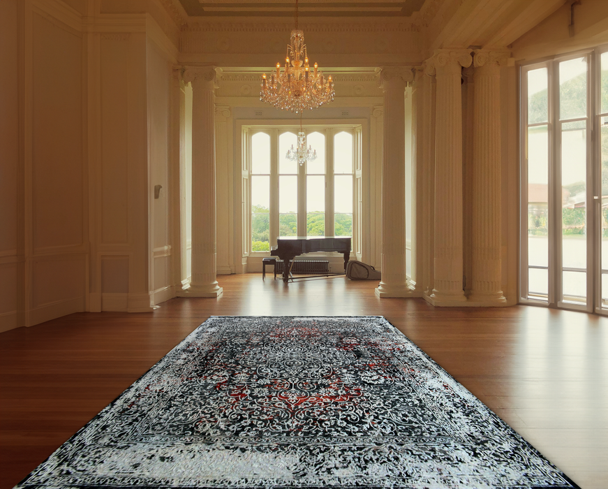 Eterno 8x10 Grey/Ivory Wool and Silk Embossed