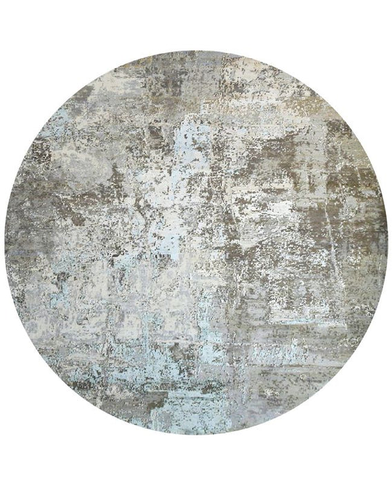 Custom Order: 8 feet Round Texture Grey/Brown Wool and Silk