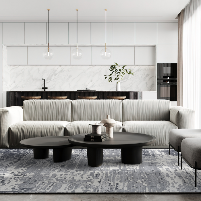 Marble 6x9 Grey/Off-White Wool and Bamboo Silk