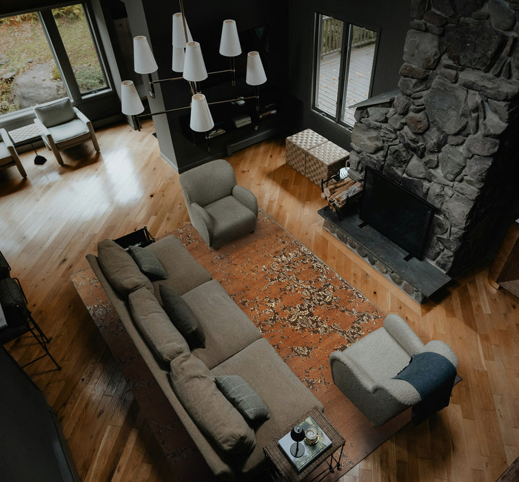 Erased 9x12 Pokhara Brown/Cream Wool and Silk