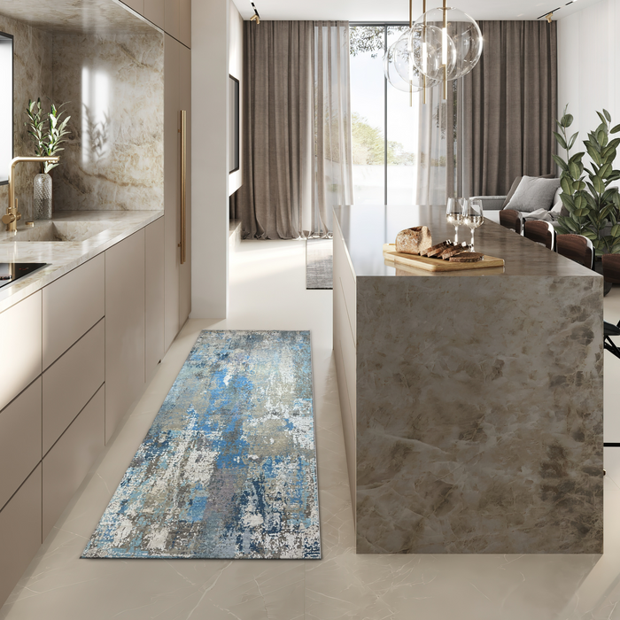 Alchemy 3x10 Runner Grey and Blue Wool and Silk