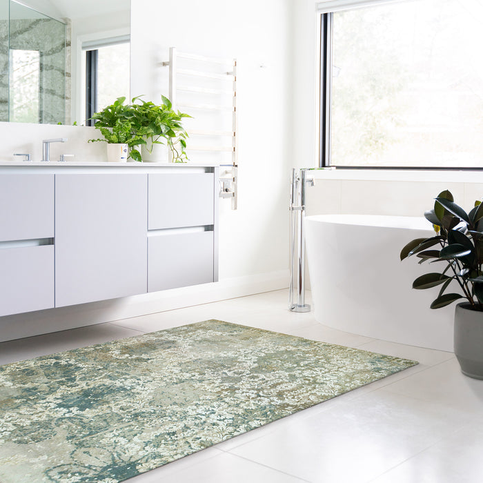 Urbane 4x6 Grey/Blue Wool and Embossed Silk