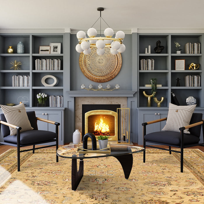 New Kashan 8x10 Ivory/Golden Brown Wool and Silk