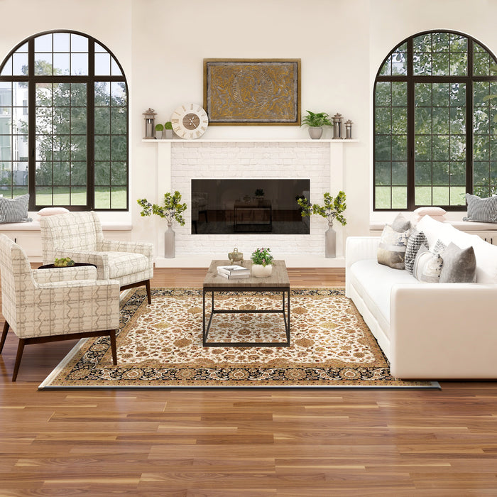 New Isfahan 8x10 Beige/Black Wool and Silk