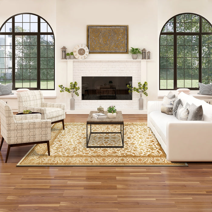 Varanasi 8x10 Beige/Light Green Wool and Silk Embossed