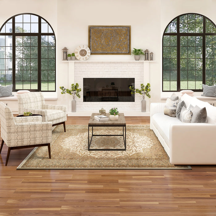 Varanasi 8x10 Beige/Light Green Wool and Silk