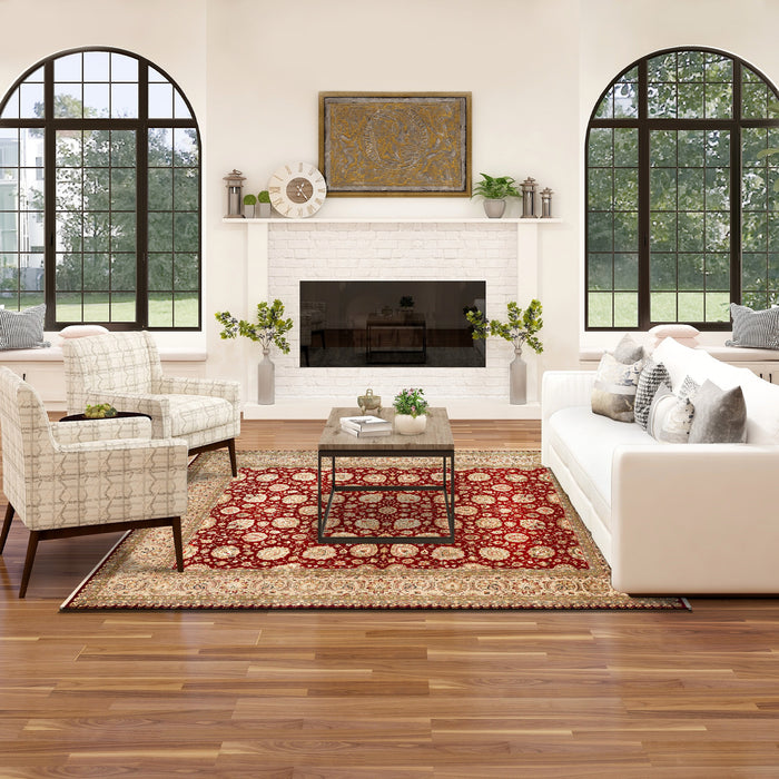 Indo Persian 8x10 Burgundy/Beige Wool and Silk