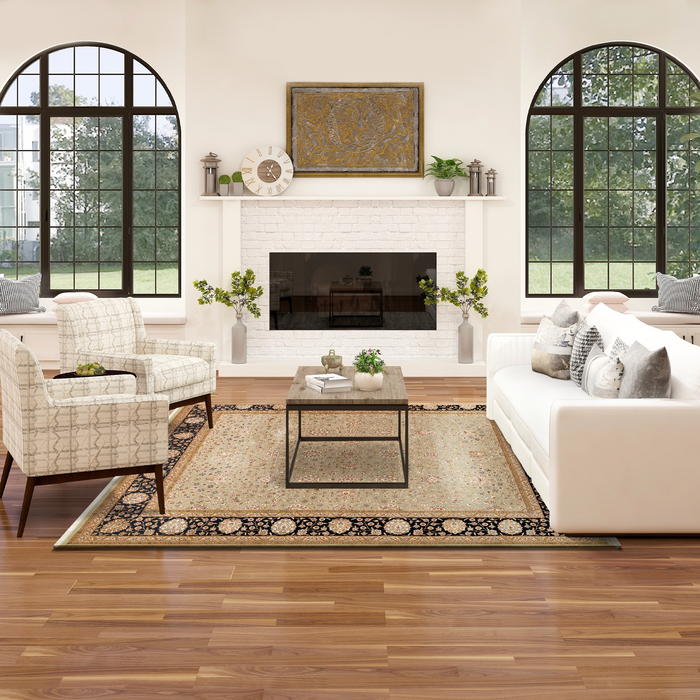 Indo Persian 8x10 Kirman Olive Green/Black Wool and Silk