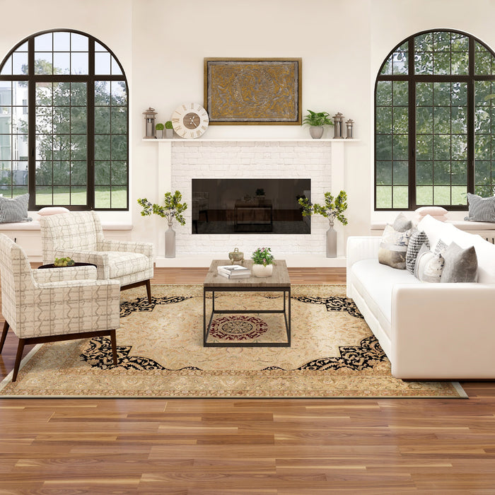 New Tabriz 9x12 Beige Wool and Silk Embossed