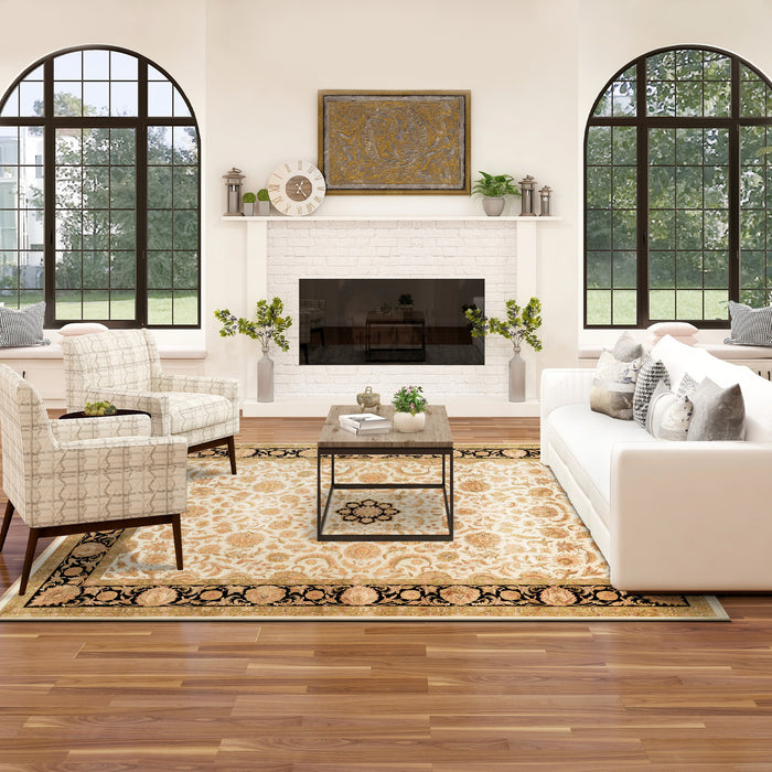 Indo Persian 9x12 Beige/Black Wool and Silk