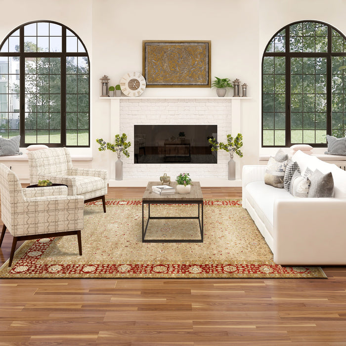 New Bakhtyar 8x10 Camel/Bulgarian Red Wool and Silk