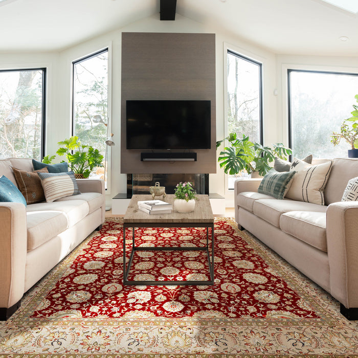 Indo Persian 8x10 Burgundy/Beige Wool and Silk