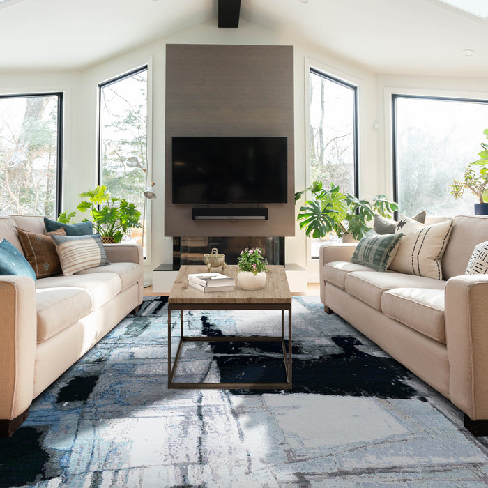 Guernica 8x10 Black/Ivory Wool and Silk