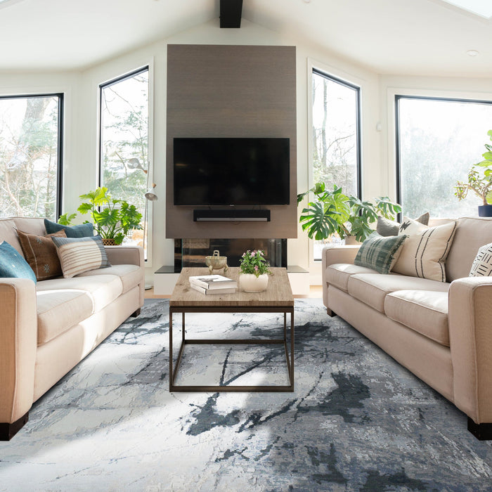 Eureka 9x12 Grey/Blue/Ivory Wool and Silk