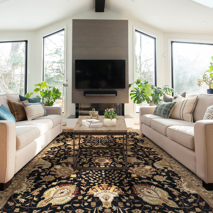 Indo Persian 9x12 Mashhad Black/Beige Wool