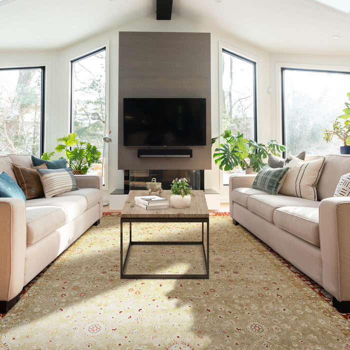 New Bakhtyar 8x10 Camel/Bulgarian Red Wool and Silk