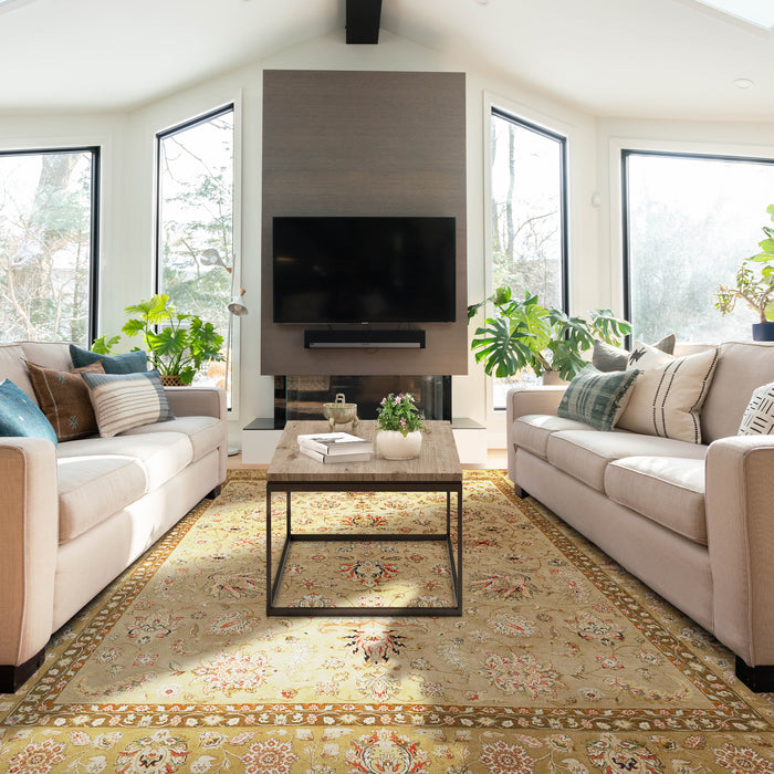 New Kashan 8x10 Ivory/Golden Brown Wool and Silk