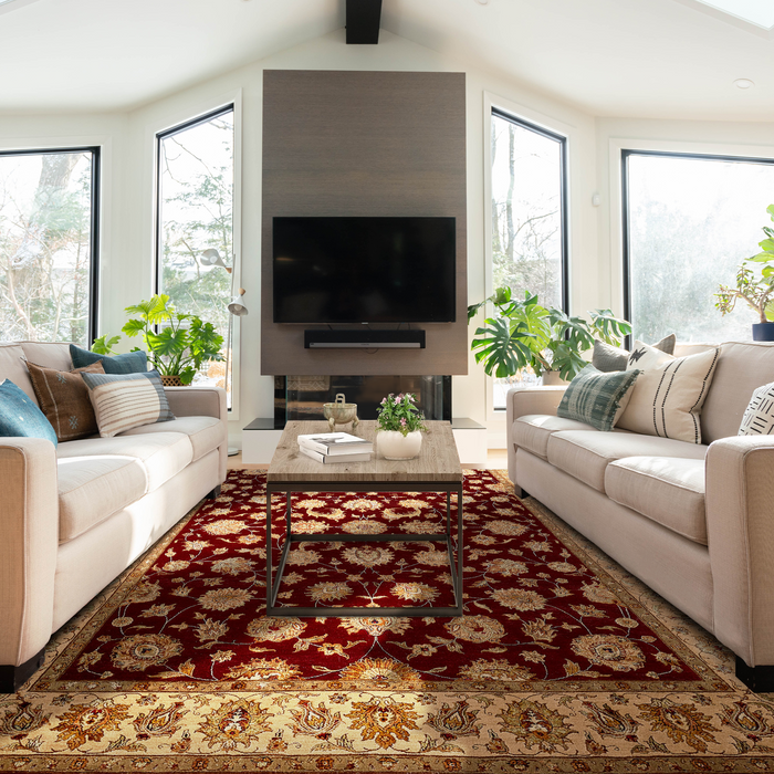 Reflection 9x12 Red/Beige Wool and Silk Embossed