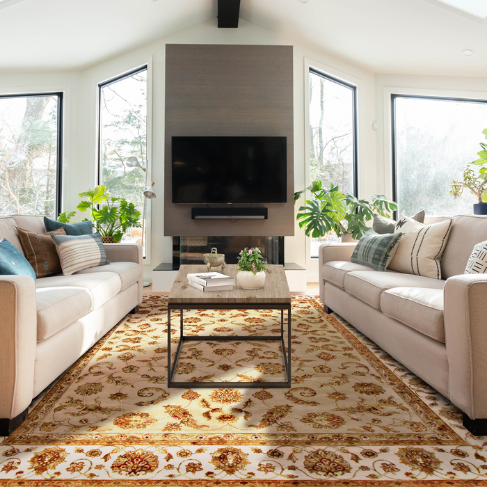 Elegance 9x12 Camel/Ivory Wool and Silk Embossed