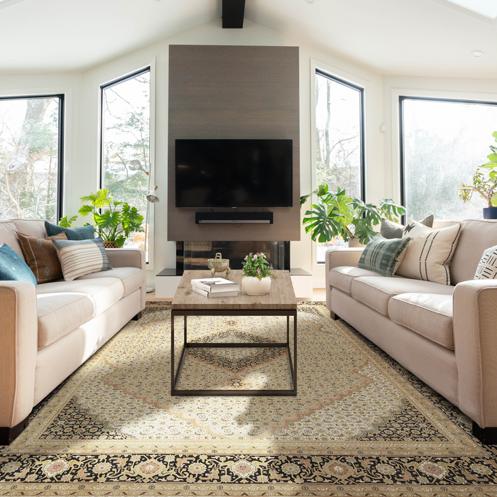 Tabriz 9x12 Olive/Black Wool and Silk