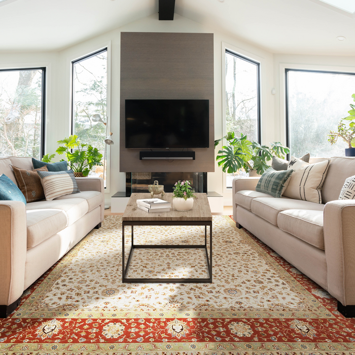 Bakhtyar 9x12 Beige/Rust/Ivory Wool and Silk