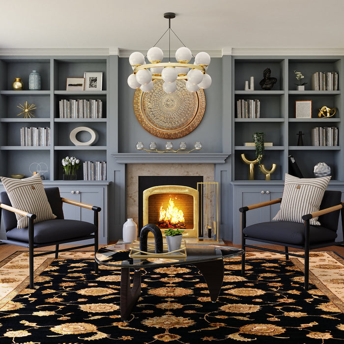 New Kashan 8x10 Beige/Black Wool and Silk Embossed