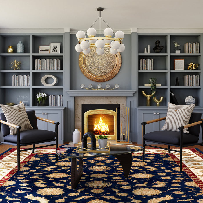 New Varanasi 8x10 Gold/Ivory/Blue Wool and Silk