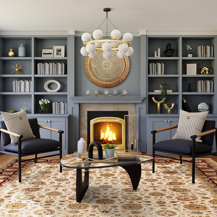 New Kashan 8x10 Beige/Burgundy Wool and Silk