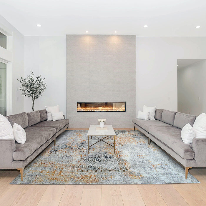 Intrecciare 8x10 Grey/Rust Wool and Silk Embossed