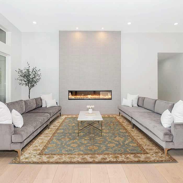 Reflections 9x12 Ivory/Light Blue Wool and Silk Embossed.