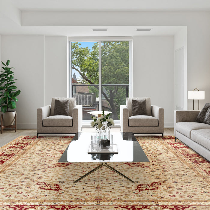 Indo Persian 9x12 Beige Burgandy Wool and Silk