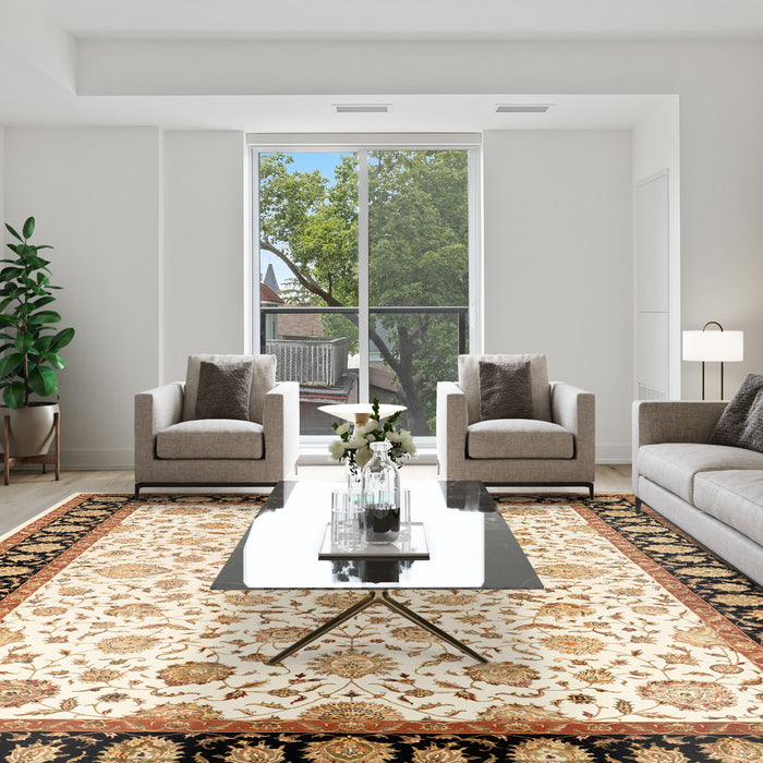 Mashhad 9x12 Beige/Black Wool and Silk