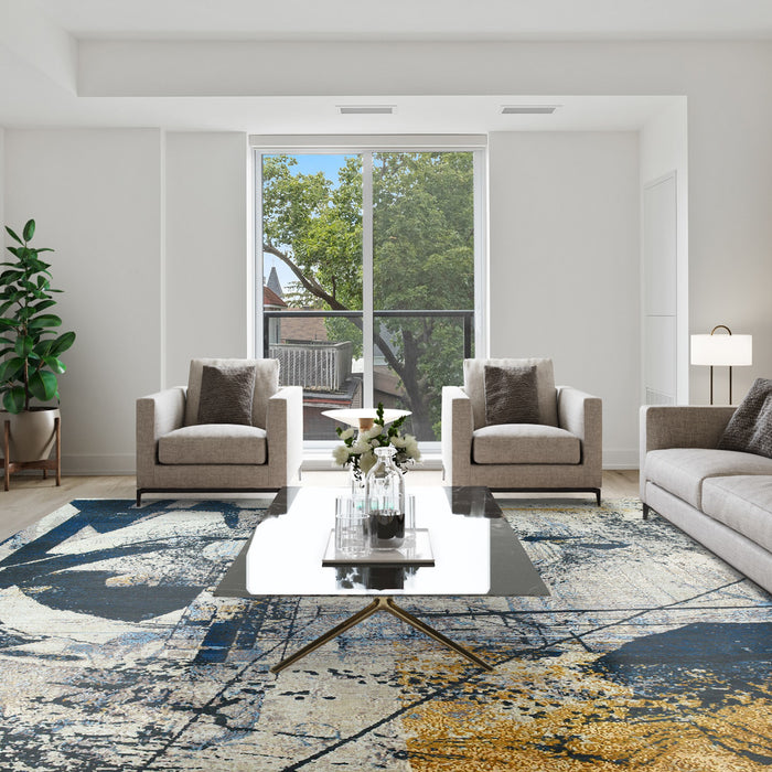 Architect 9x12 Beige/Midnight Blue Wool and Silk