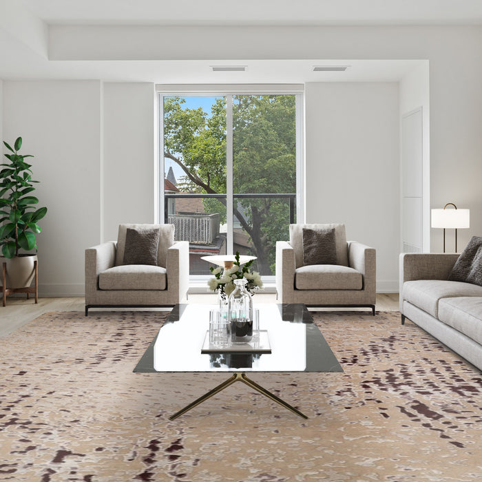 Marble II 8x10, Grey//Ivory/Oxblood, Wool and Bamboo Silk