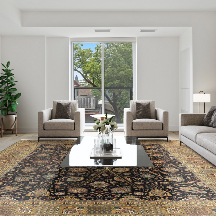 Tabriz 9x12 Black/Light Gold Wool