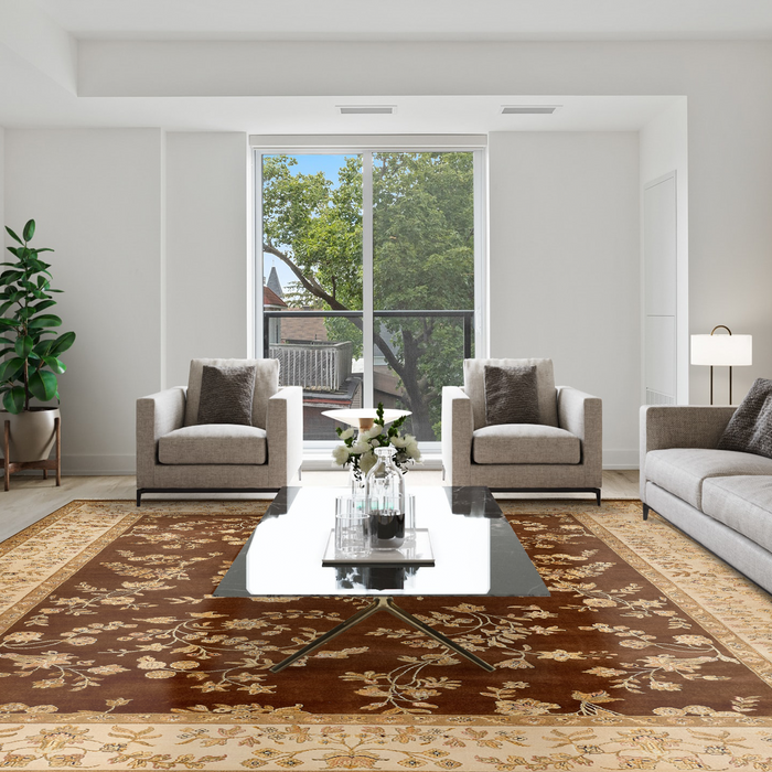 Reflections 9x12 Ivory/Brown Wool and Chinese Silk Embossed