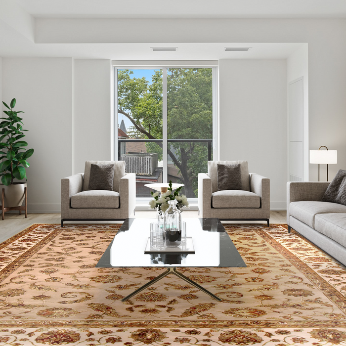 Elegance 9x12 Camel/Ivory Wool and Silk Embossed