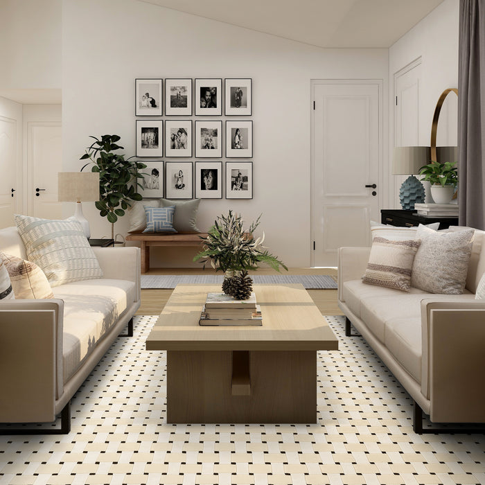 Basket 8x10 Ivory/Black Wool and Bamboo Silk