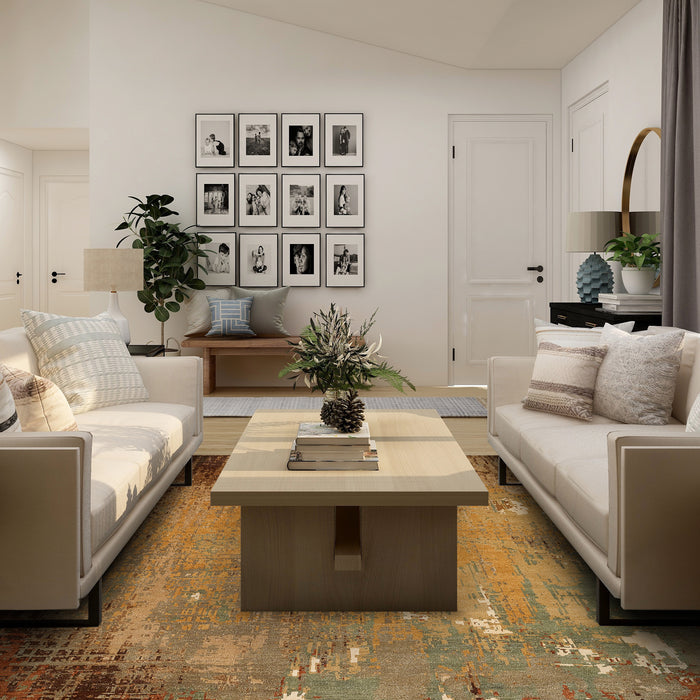 Textures 8x10 Green-Grey/Rust Wool and Silk