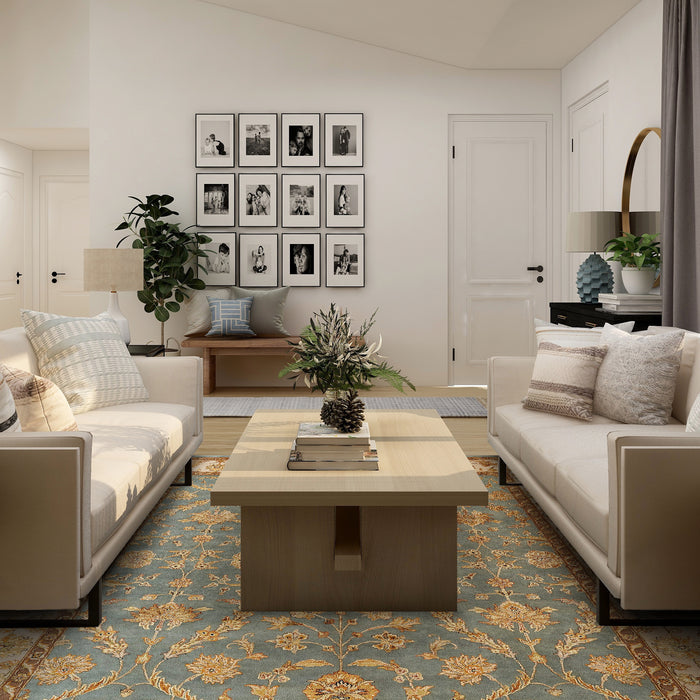 Reflections 9x12 Ivory/Light Blue Wool and Silk Embossed.