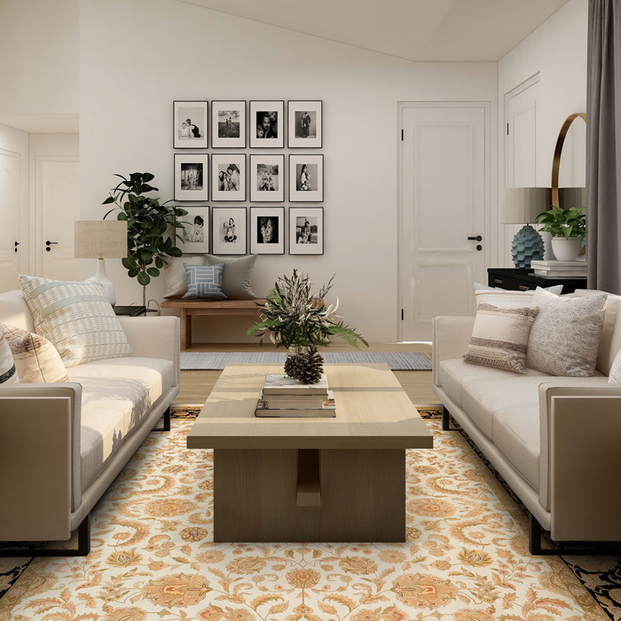 Indo Persian 9x12 Beige/Black Wool and Silk