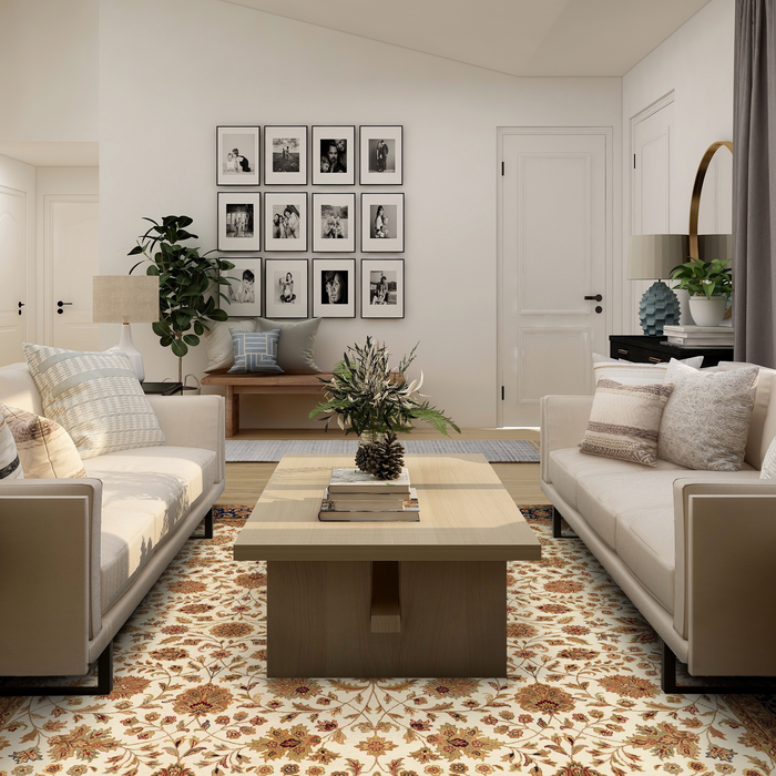 Indo Persian 8x10  Beige/Dark Blue Wool and Silk