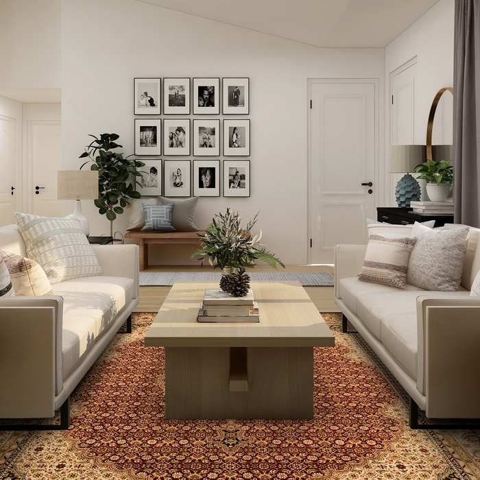 Tabriz 8x10 Burgundy/Beige/Blue Wool and Silk