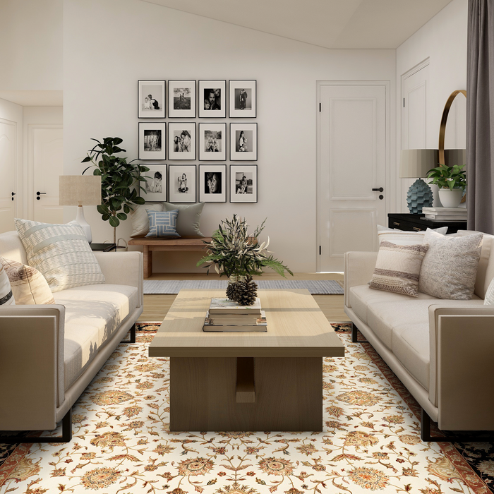 Mashhad 9x12 Beige/Black Wool and Silk