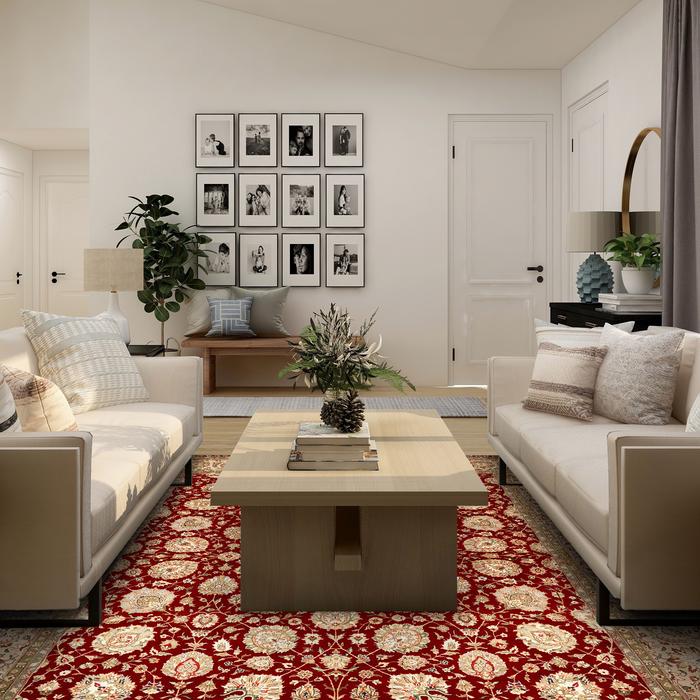 Indo Persian 8x10 Burgundy/Beige Wool and Silk