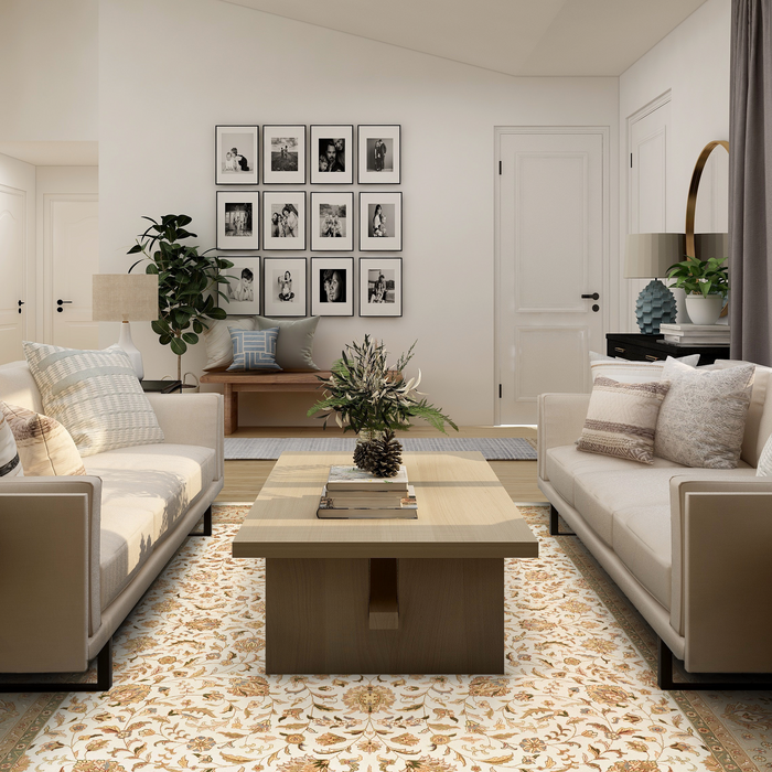 Kashan 9x12 Beige/Light Gold Wool and Silk