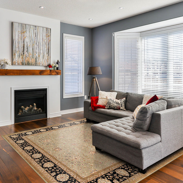 Indo Persian 8x10 Kirman Olive Green/Black Wool and Silk