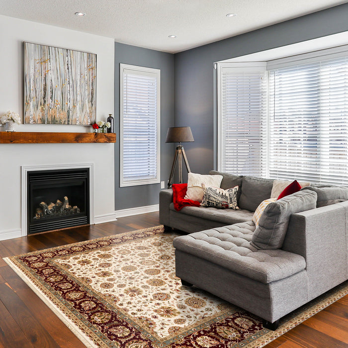 New Kashan 8x10 Beige/Burgundy Wool and Silk