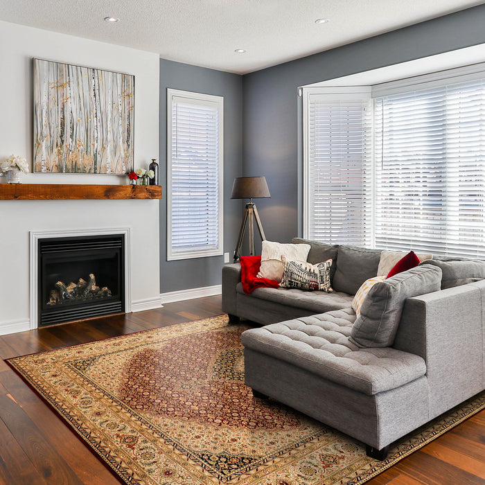 Tabriz 8x10 Burgundy/Beige/Blue Wool and Silk